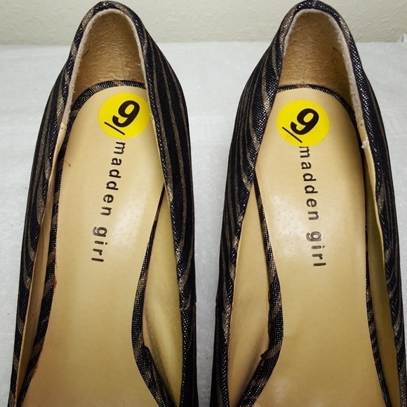 MADDEN GIRL Dark Gold & Black Striped Heels Party Special Event, size 9 - Picture 8 of 8